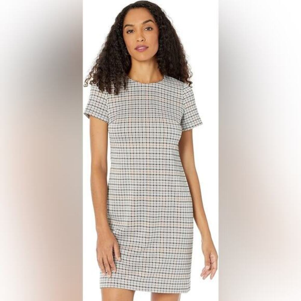 Calvin Klein Herringbone Check Print Short Sleeve Shirt Dress‎ Size 8 NWT - Picture 2 of 11